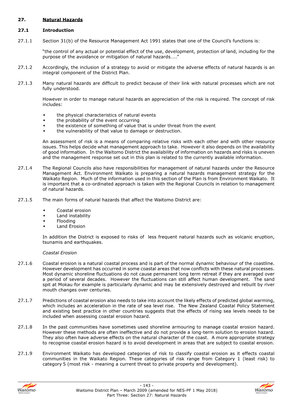 27. Natural Hazards 27.1 Introduction 27.1.1 Section 31(B)