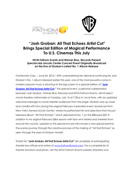 Josh Groban Encore Fathom Event