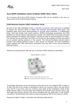 Euro NCAP Installation Check of Römer Kidfix 2013 /2014