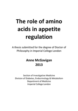The Role of Amino Acids in Appetite Regulation