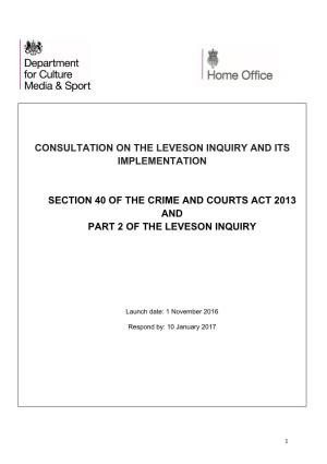 Consultation on the Leveson Inquiry and Its Implementation