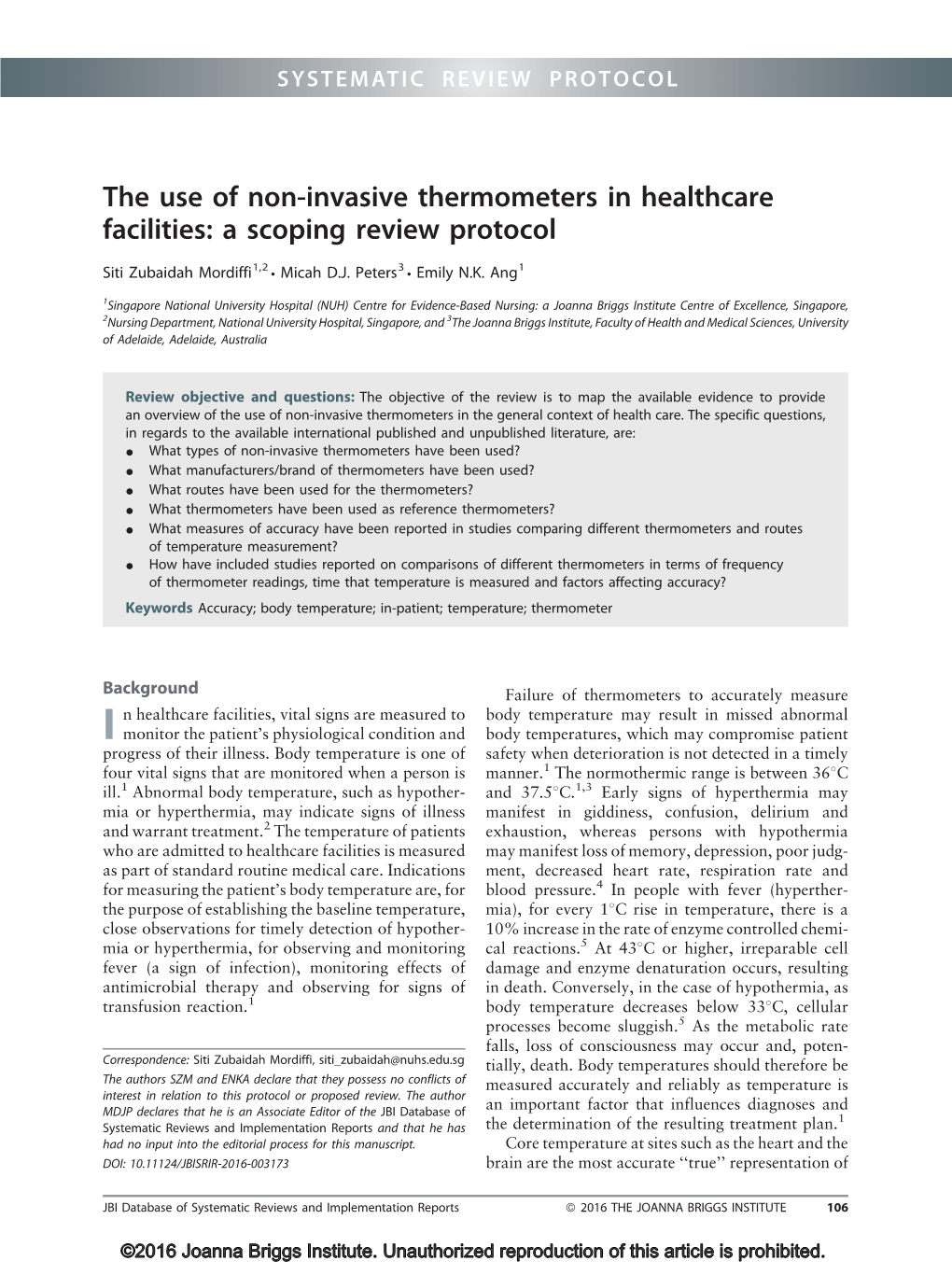 The Use of Non-Invasive Thermometers in Healthcare Facilities: a Scoping Review Protocol