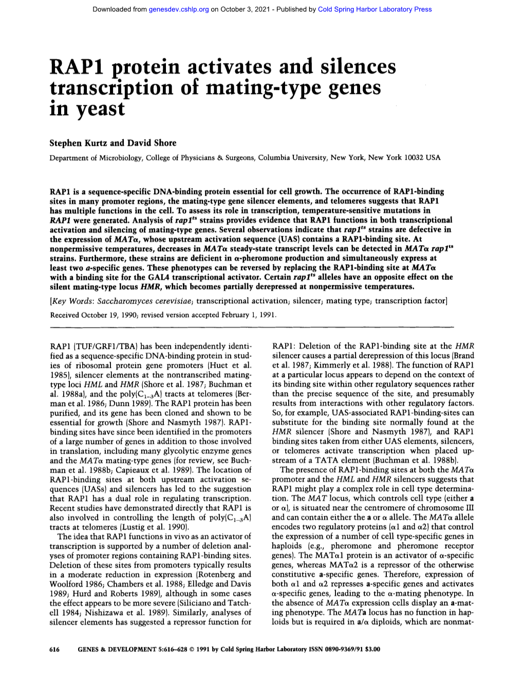 RAP1 Protein Activates and Silences Transcription of Mating-Type Genes M Yeast