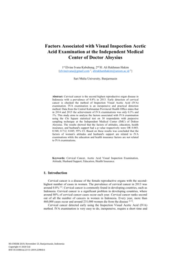 Factors Associated with Visual Inspection Acetic Acid Examination at the Independent Medical Center of Doctor Aloysius