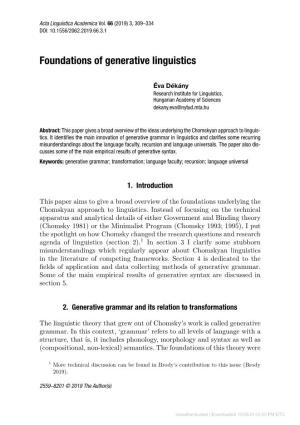 Foundations of Generative Linguistics