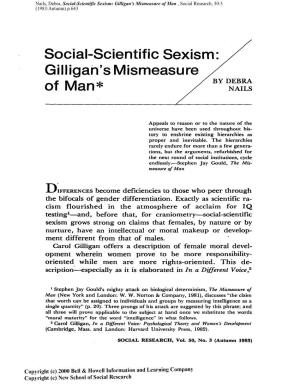Social-Scientific Sexism: Gilligan's Mismeasure of Man*