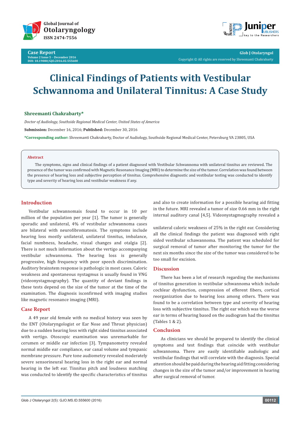 Clinical Findings of Patients with Vestibular Schwannoma and Unilateral Tinnitus: a Case Study