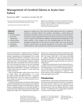 Management of Cerebral Edema in Acute Liver Failure