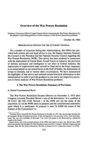 Overview of the War Powers Resolution