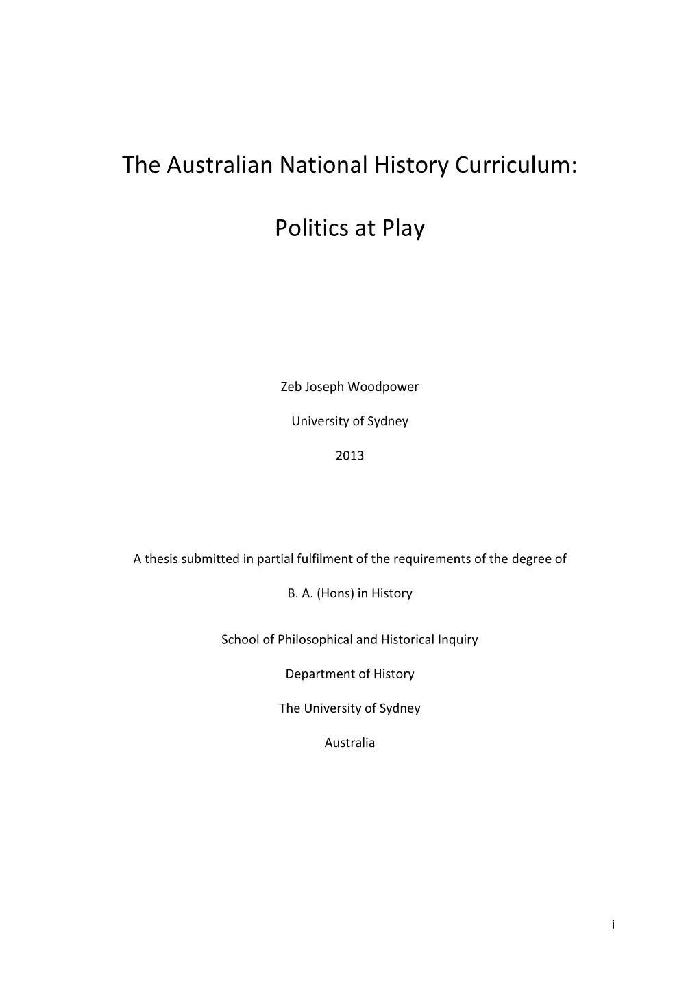 The Australian National History Curriculum
