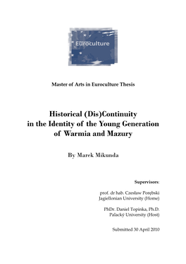 Historical (Dis)Continuity in the Identity of the Young Generation of Warmia and Mazury
