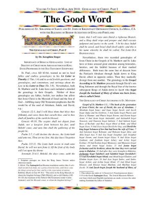 5-4 the GOOD WORD Mar-Apr 2018 Genealogy of Christ Part 1 Proofcopy