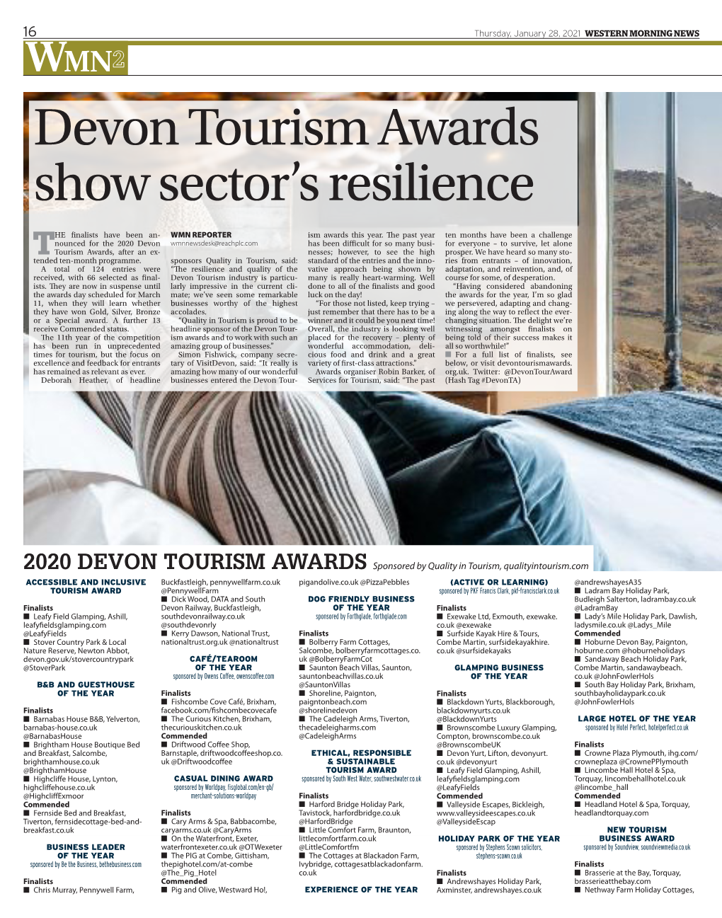 Devon Tourism Awards Show Sector's Resilience