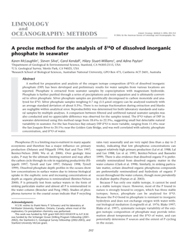 Karen Mclaughlin, Steven Silva, Carol Kendall, Hilary Stuart-Williams, and Adina Paytan. a Precise Method for the Analysis of Ph