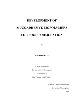 Development of Mucoadhesive Biopolymers for Food Formulation