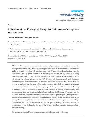 A Review of the Ecological Footprint Indicator—Perceptions and Methods