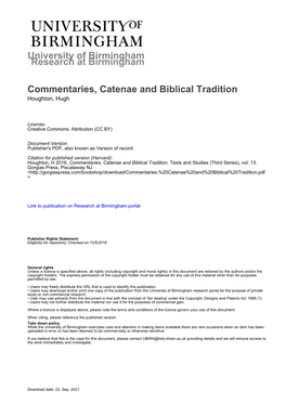 Commentaries, Catenae and Biblical Tradition Houghton, Hugh