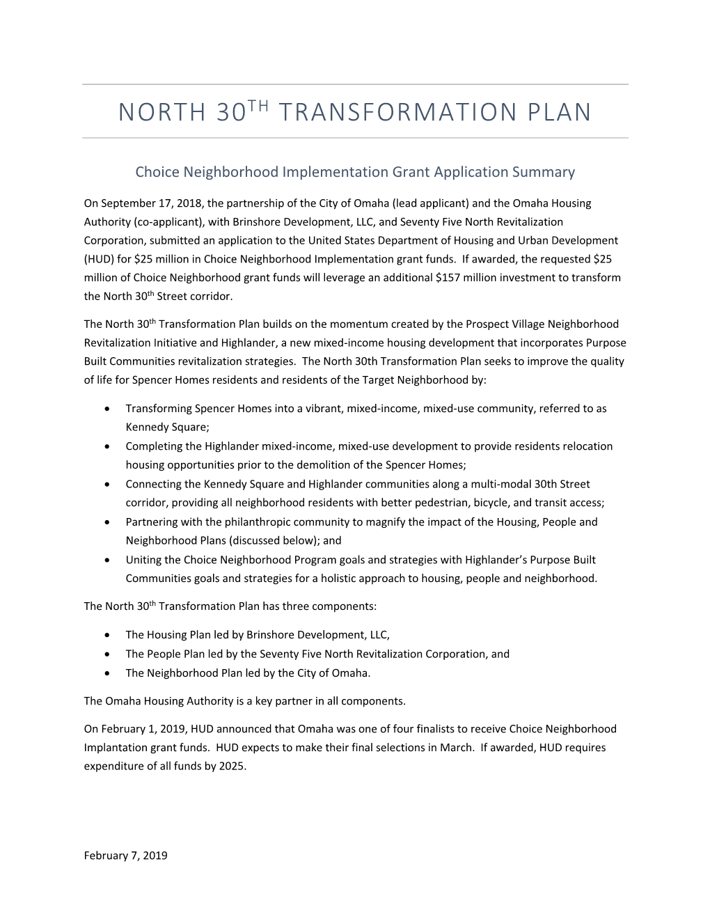 North 30Th Transformation Plan