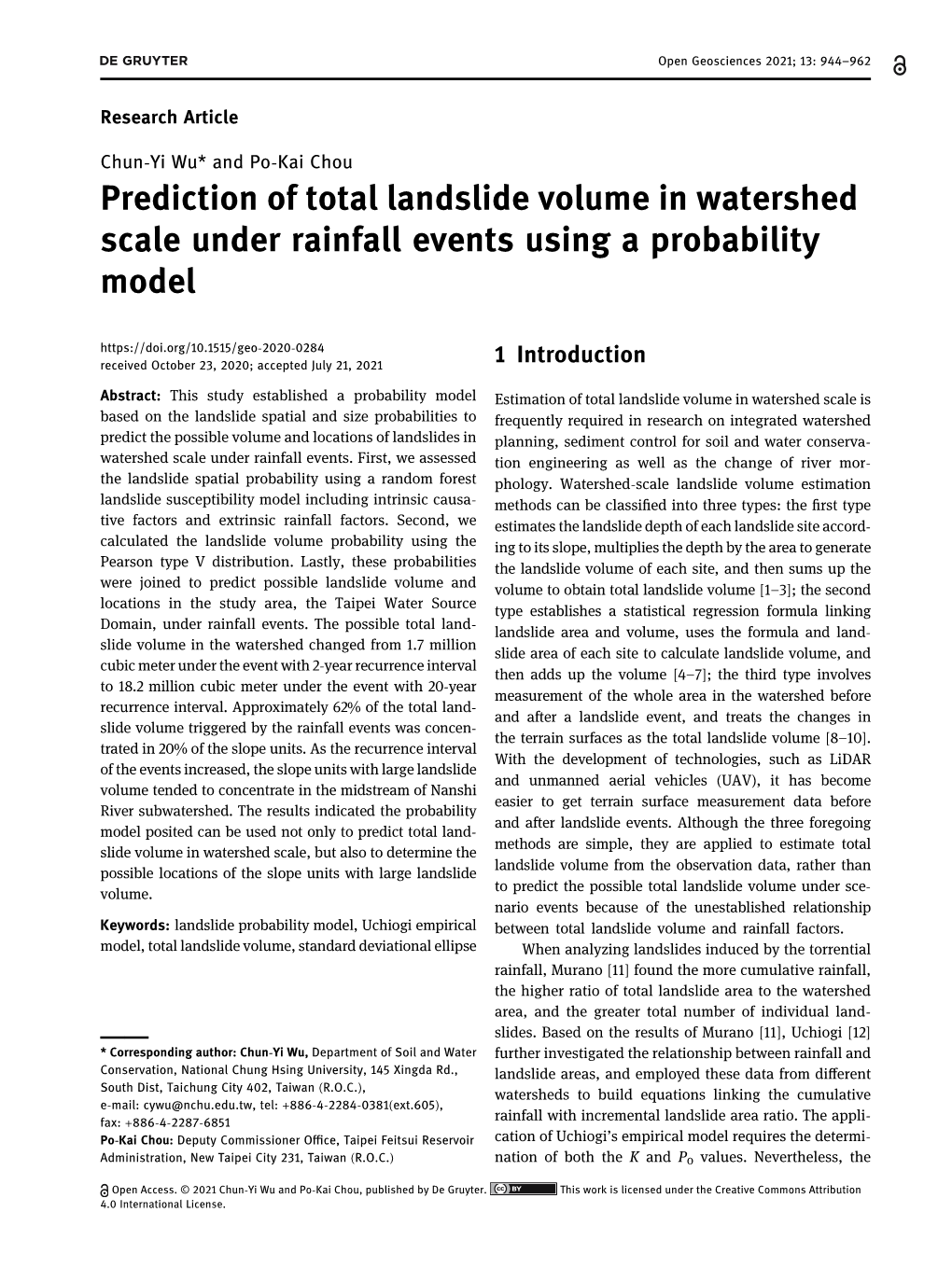 Prediction of Total Landslide Volume in Watershed Scale Under Rainfall Events Using a Probability Model