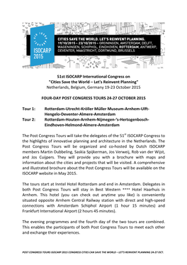 Isocarp Post Congress Tour 24-27 Oct 2015