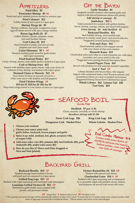 SEAFOOD BOIL Po Boys $13 GLUTEN FREE Choice Of: Catfish, Hotlink, Spicy Fried Chicken, Or Shrimp