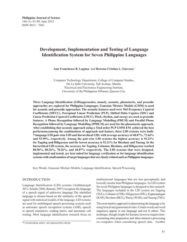 Development, Implementation and Testing of Language Identification System for Seven Philippine Languages