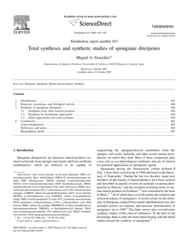 Total Syntheses and Synthetic Studies of Spongiane Diterpenes