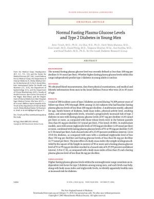 Normal Fasting Plasma Glucose Levels and Type 2 Diabetes in Young Men