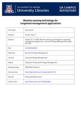 Remote Sensing Applications Technology for Rangeland