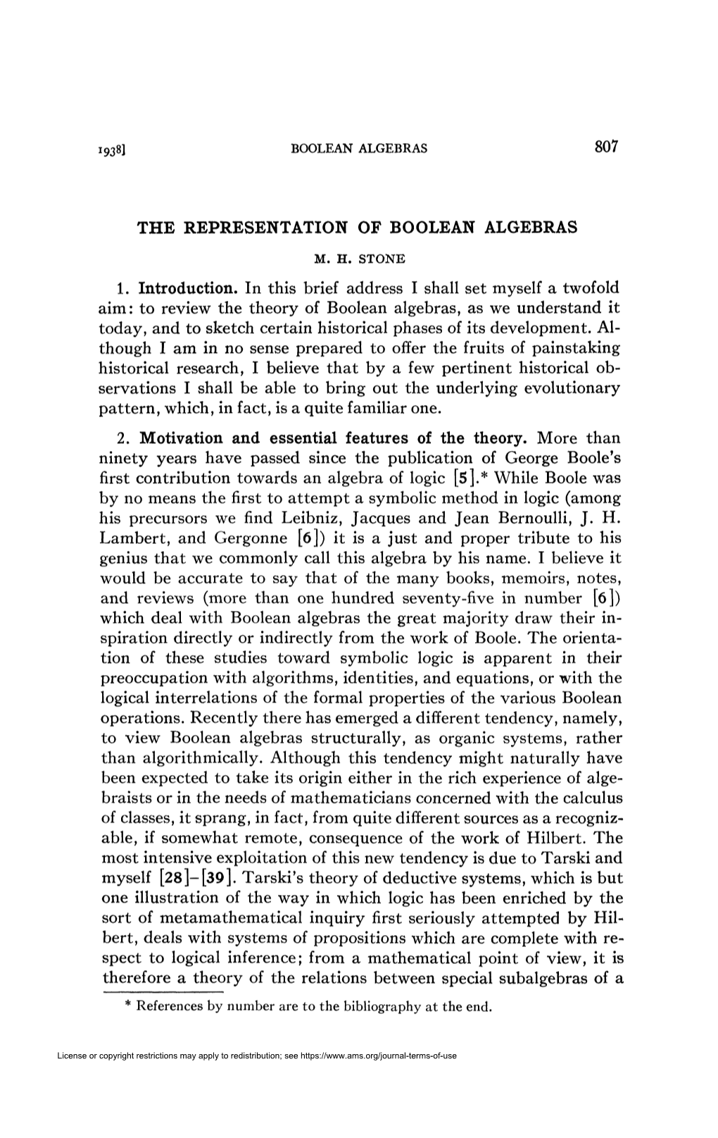 807 the Representation of Boolean Algebras