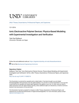 Ionic Electroactive Polymer Devices: Physics-Based Modeling with Experimental Investigation and Verification