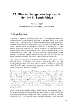 21. Khoisan Indigenous Toponymic Identity in South Africa