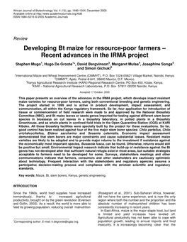 Developing Bt Maize for Resource-Poor Farmers – Recent Advances in the IRMA Project