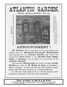 The AMICA BULLETIN AUTOMATIC MUSICAL INSTRUMENT COLLECTORS’ ASSOCIATION JULY/AUGUST 2002 VOLUME 39, NUMBER 4
