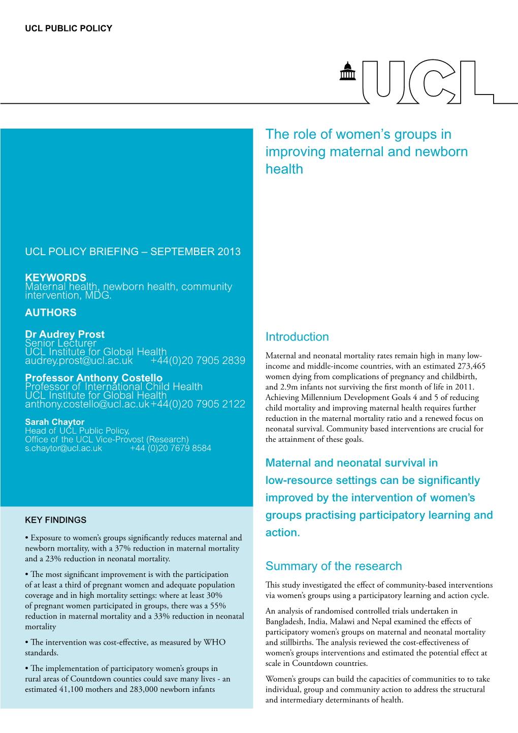 The Role of Women's Groups in Improving Maternal and Newborn