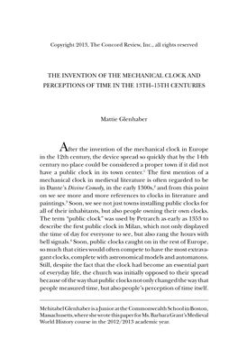 The Invention of the Mechanical Clock and Perceptions of Time in the 13Th–15Th Centuries