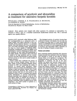 A Comparison of Acyclovir and Idoxuridine As Treatment for Ulcerative Herpetic Keratitis