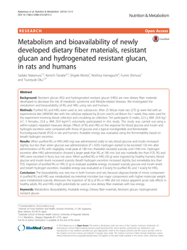 Metabolism and Bioavailability of Newly Developed Dietary Fiber