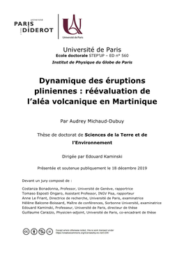 Dynamique Des Éruptions Pliniennes : Réévaluation De L'aléa Volcanique En Martinique