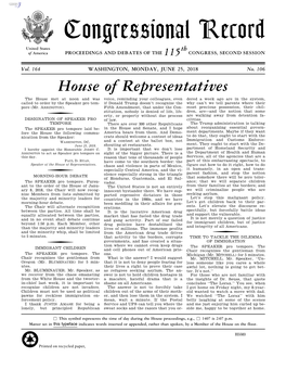 Congressional Record United States Th of America PROCEEDINGS and DEBATES of the 115 CONGRESS, SECOND SESSION