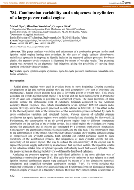 784. Combustion Variability and Uniqueness in Cylinders of a Large Power Radial Engine