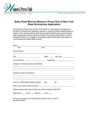 Betty Flood Morrow Women's Press Club of New York State Scholarship