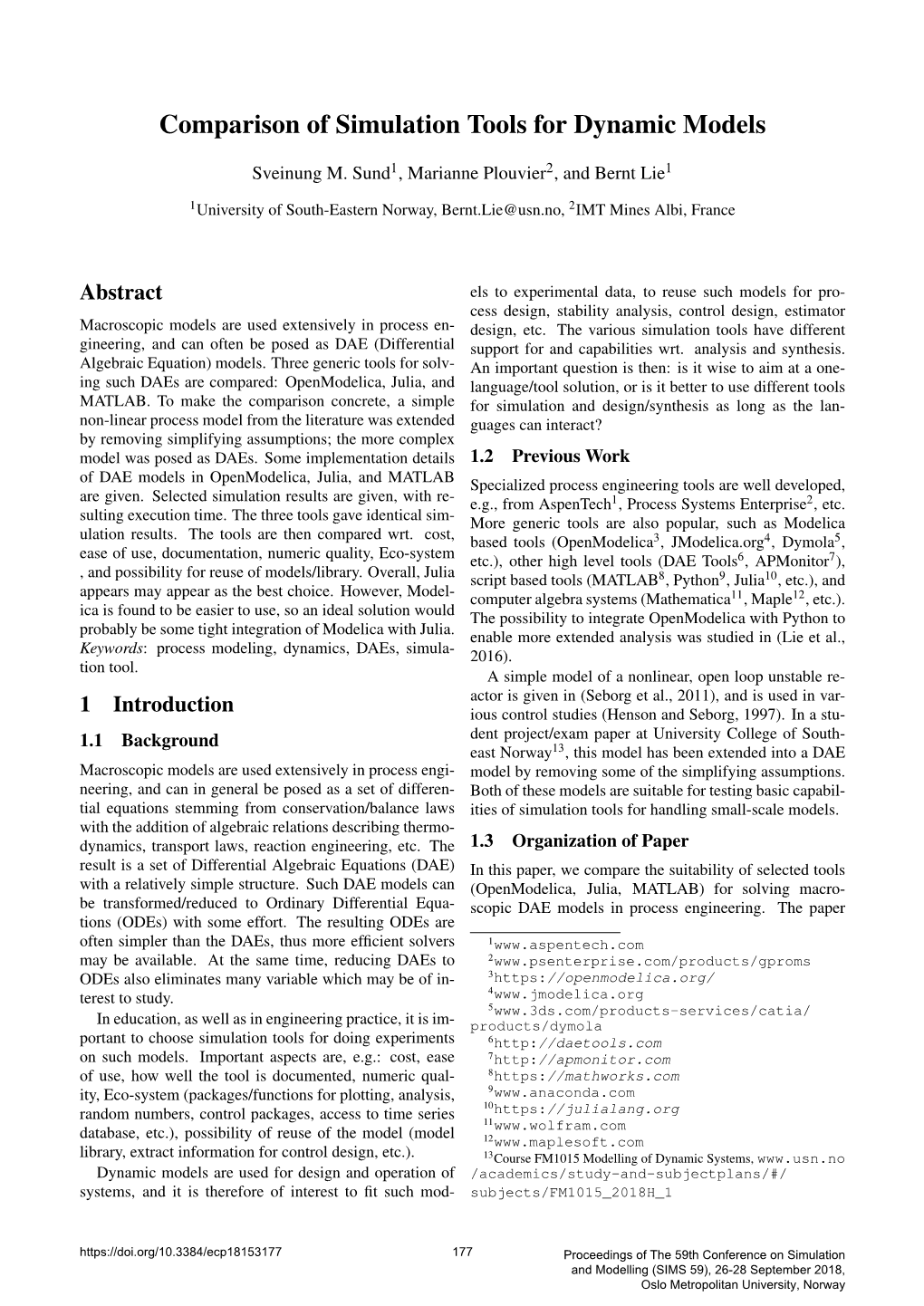 Comparison of Simulation Tools for Dynamic Models