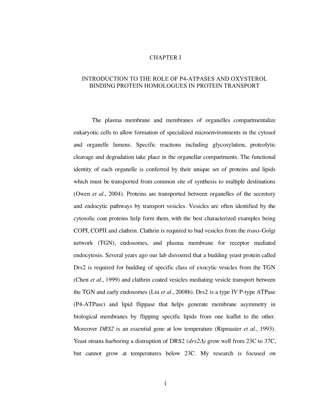 1 Chapter I Introduction to the Role of P4-Atpases And