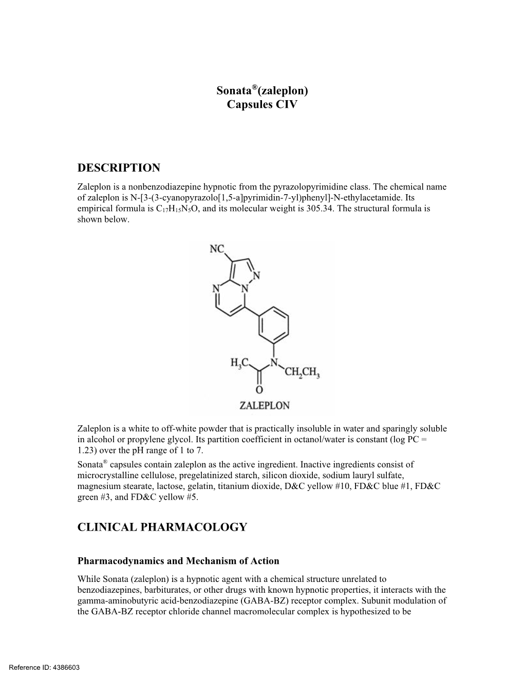 Sonata®(Zaleplon) Capsules CIV