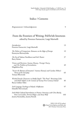 Contents from the Frontiers of Writing: Pol/Ir/Ish Intertexts