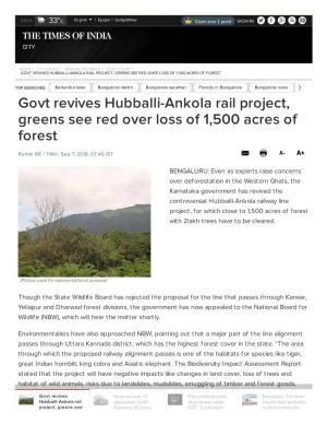 Govt Revives Hubballi-Ankola Rail Project, Greens See Red Over Loss of 1,500 Acres of Forest
