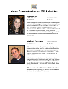 Masters Concentration Program 2011 Student Bios Rachel Cort Michael