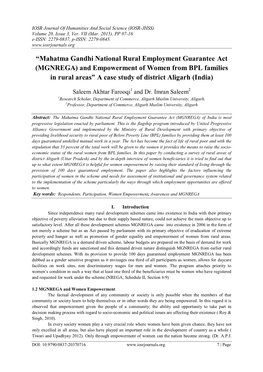 Mahatma Gandhi National Rural Employment Guarantee Act (MGNREGA) and Empowerment of Women from BPL Families in Rural Areas” a Case Study of District Aligarh (India)