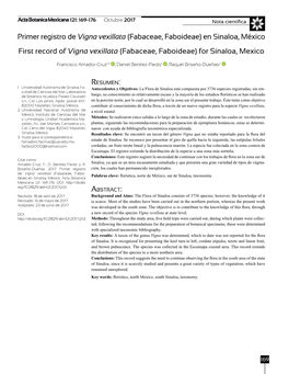 En Sinaloa, México First Record of Vigna Vexillata (Fabaceae, Faboideae) for Sinaloa, Mexico